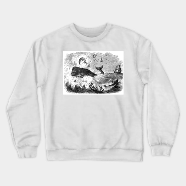 Old Timey Whale Attack Crewneck Sweatshirt by ellenmueller